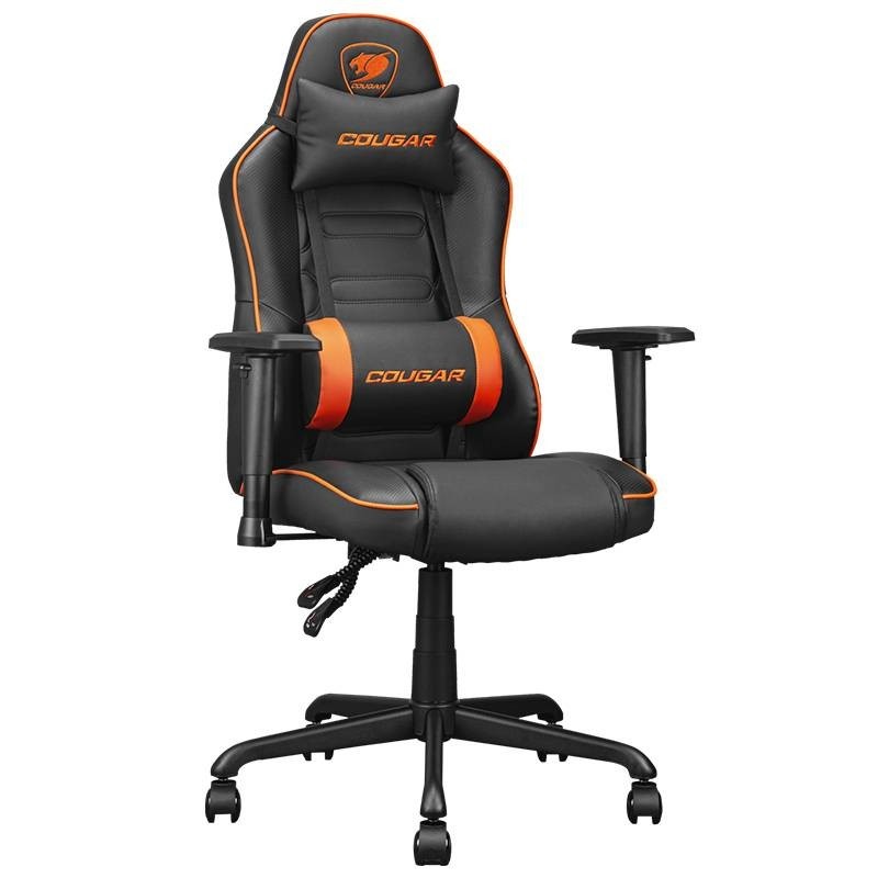 COUGAR FUSION S (BLACK/ORANGE) - SEDIA GAMING - RIVESTIMENTO SIMILPELLE - BRACCIOLI 2D